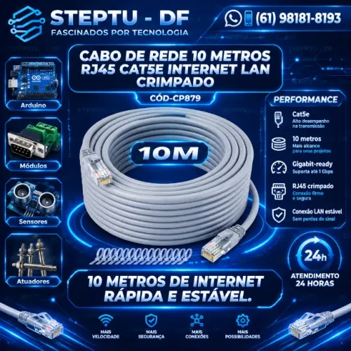 Cabo De Rede 10 Metros Rj45 Cat5e Internet Lan Crimpado Arduino Automação COD-CP879