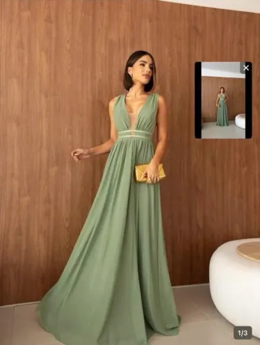 Vestido longo de festa com tule TAM G