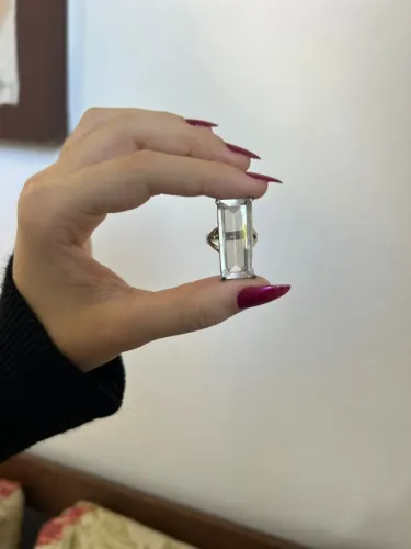 Anel de Prata 925 com Quartzo Cristal Retangular XXL