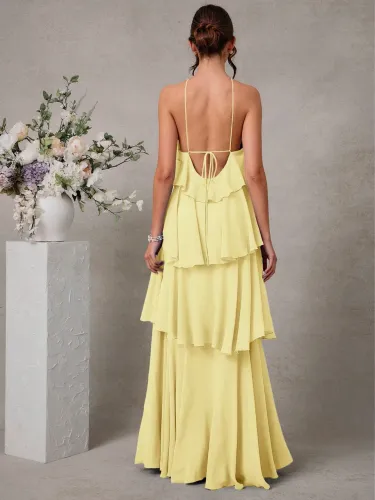 Vestido festa amarelo babados 