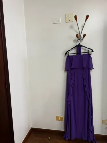 Vestido Longo Roxo Tomara que Caia com Babados e Faixa - Festa