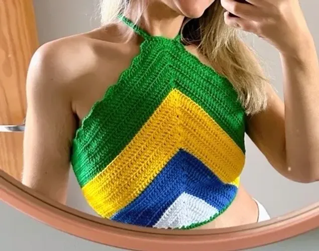 Cropped Brasil crochê frente única 