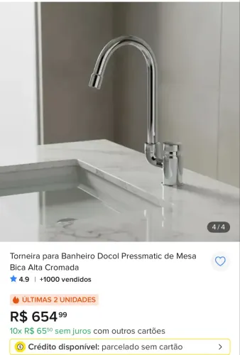 Torneira Docol Pressmatic inox para lavatório