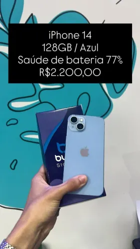 Seminovo: iPhone 14 128GB / Azul / Saude de bateria 77% - Loja Fisica