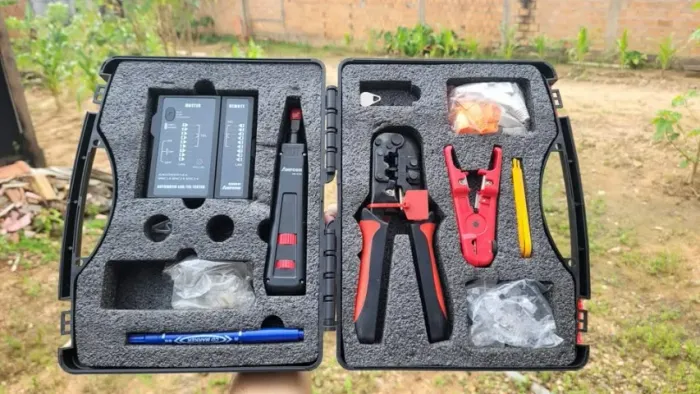 Kit maleta ferramentas reparo de redes computador crimpador AMPCOM