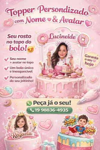 Topper de Bolo personalizado com nome e Avatar a partir de 15,00