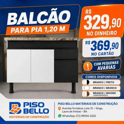 BALCÃO PARA PIA 1,20M COM PREÇO ESPECIAL ? R$ 329,90 NO DINHEIRO!