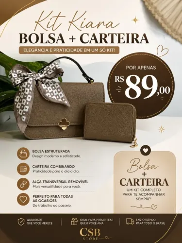 Kit Bolsa Feminina Kiara + Carteira | Alça Transversal