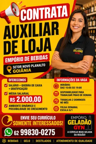 Auxiliar de loja emporio de bebidas primeiro emprego