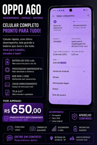 Smartphone oppo A60 256 de armazenamento