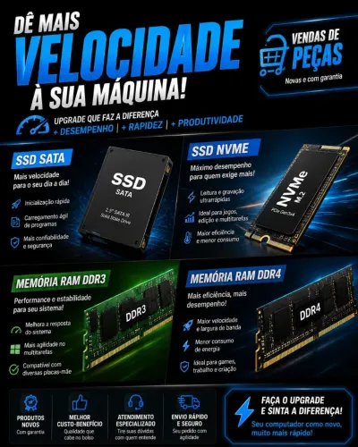 Memória ram DDR3 ou DDR4 SSD SATA Ou Nvme
