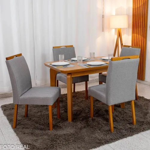 Mesa de Jantar Londrina 120x80 Cinamomo Rufato + 4 Cad. Isabela Linho Cinza rf32