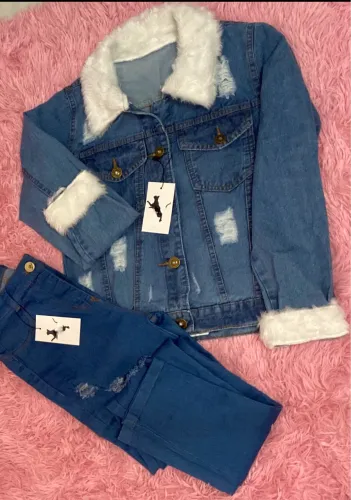 Jaqueta jeans pelúcia