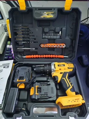 Furadeira Parafusadeira De Impacto 2 Baterias 21v + 46 Peças de fenda Philips soquete<br>
