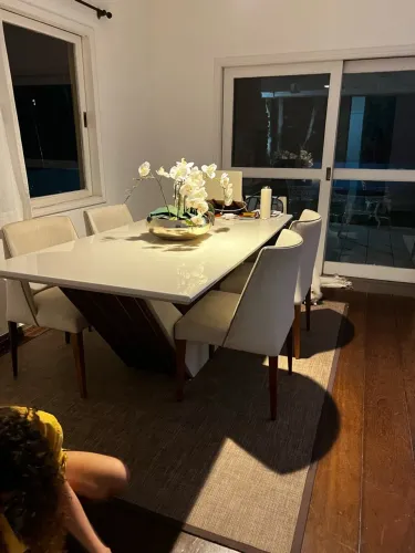 Mesa de jantar / 6 cadeiras / luxo, cadeiras com material de linho