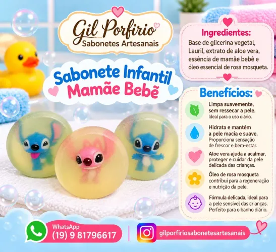 Sabonete Artesanal Infantil Mamãe Bebê