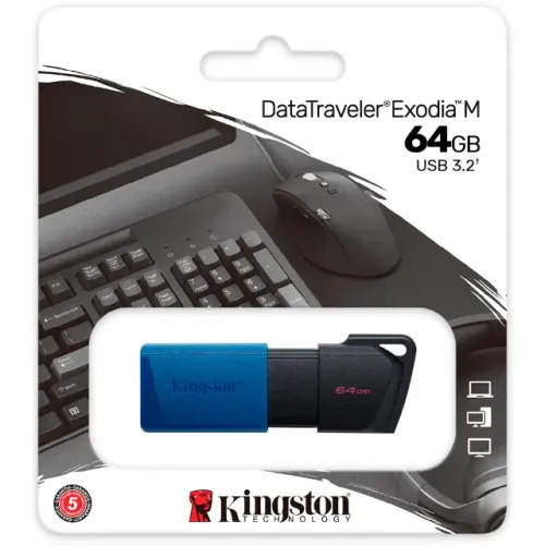 Pen Drive 64GB USB 3.2, Exodia, Preto e Azul, DTXM/64GB, Kingston - Novo Loja Coimbra Comp
