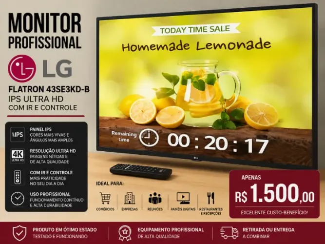 MONITOR PROFISSIONAL LG FLATRON 43SE3KD-B IPS ULTRA HD