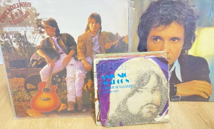 Isso é uma coleção de discos de vinil (LPs e compacto) de música brasileira 