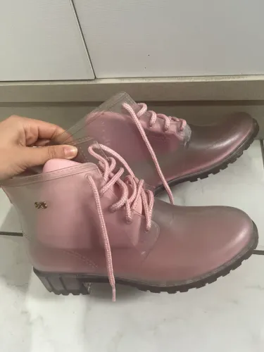 Bota infantil rosa e transparente feminina, tamanho 35