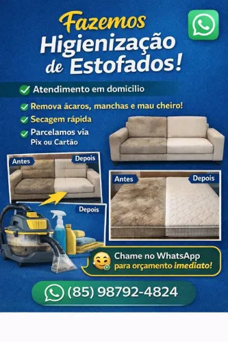 Higienização de estofados a domicílio em Fortaleza.