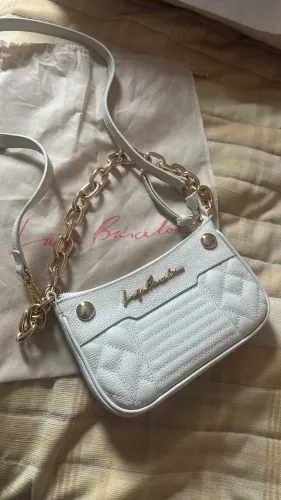 Bolsa Luiza Barcelos Pequena Couro Off-White C/ Alça Corrente Dourada (Original)