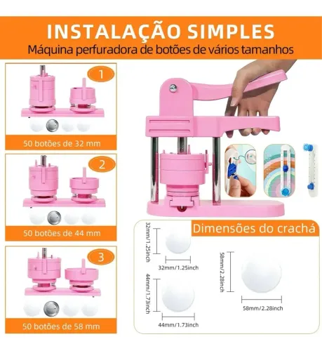 Kit De 3 Máquinas Advertising Photobots 32/44/58 Mm/150 Unidades Color Rosa Mecolour