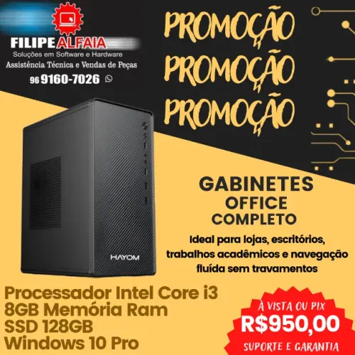 PROMOÇÃO: PC OFFICE! Performance que seu negócio merece! INTEL CORE i3, 8gb RAM, SSD 128G