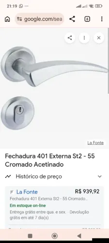 Fechadura Lafonte 401 Externa St2 -55 cromado acetinado