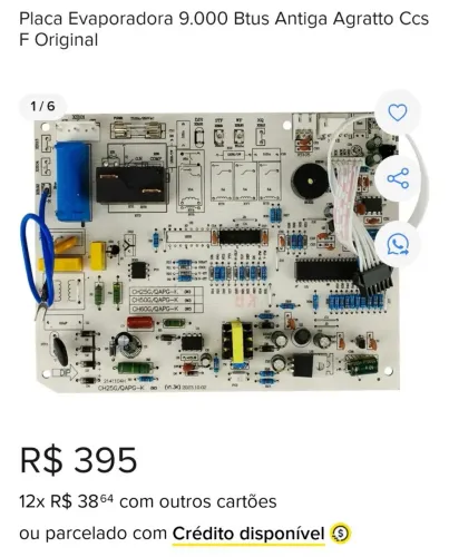 Placa eletrônica do ar condicionado Agratto 9000 btus