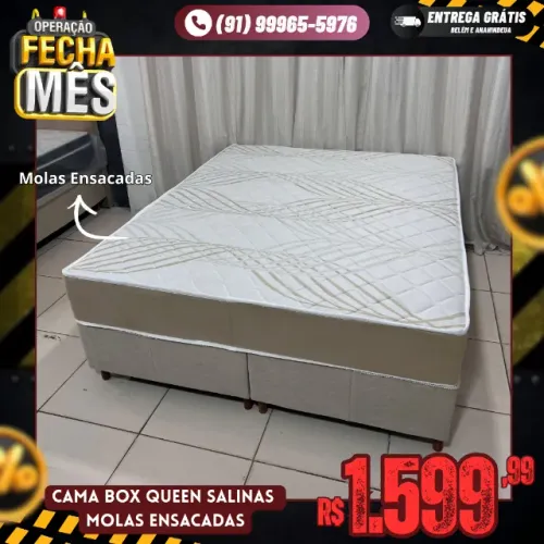 Cama Box Queen Salinas Bege Molas Ensacadas