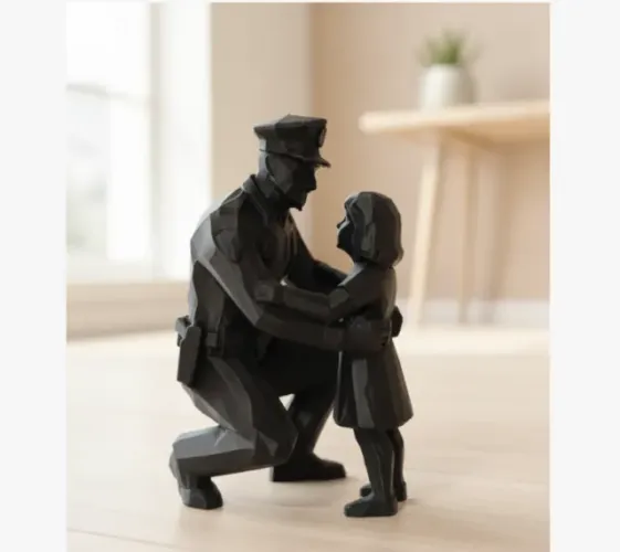 Escultura Pai Policial&Filha ou Pai Policial&Filho - 15 cm