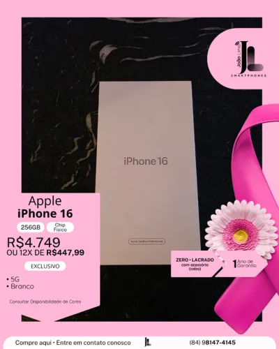 IPHONE 16, 5G, 256GB, CHIP FÍSICO, LACRADO, EXCLUSIVO!