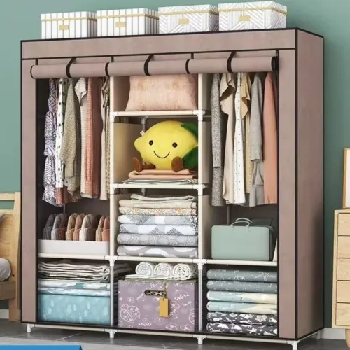 Guarda-roupa casal portátil grande com cabideiro e prateleiras | Fácil montagem