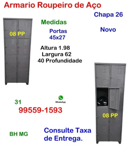 Armario de aço 08 Portas Escaninho Roupeiro comercio Vestiário Industria Academia Loja