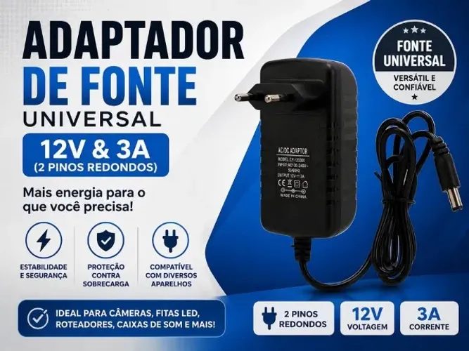 Adaptor de fonte de alimentação universal de 12v & 3a (2 pinos redondos) adaptador