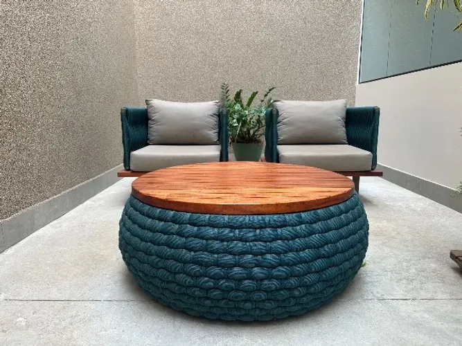 Conjunto Área Externa Alumínio/Corda Náutica Sofá 4 Lugares + 2 Poltronas + Mesa de Centro