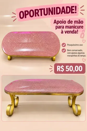 Título: Apoio de Mão para Manicure Rosa com Glitter e Pés Dourados<br><br>Valor: R$ 50,00