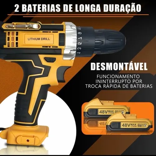 Parafusadeira Furadeira 48V 1/2 Baterias Com Maleta / Caixa e Acessórios Completo