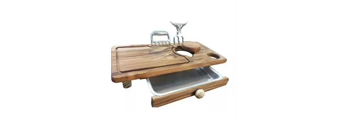 Kit Tábua de Carnes Churrasco com Bandeja de Alumínio + Garra/Garfo