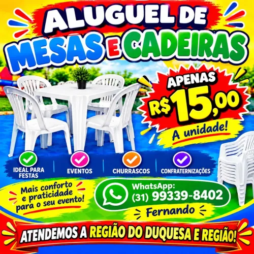 ALUGUEL DE MESAS E CADEIRAS