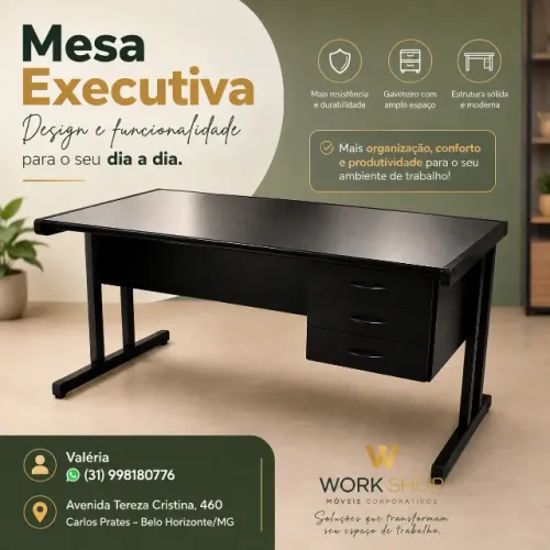 Mesa escritório na cor Preta