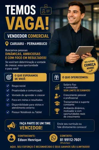 VAGA PRA VENDEDOR COMERCIAL 