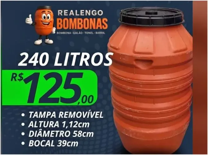Bombonas de 240 litros Bombona,Galão,Tonel,Tambor,Barril, Água Gelo Ração Obra Tina Óleo 