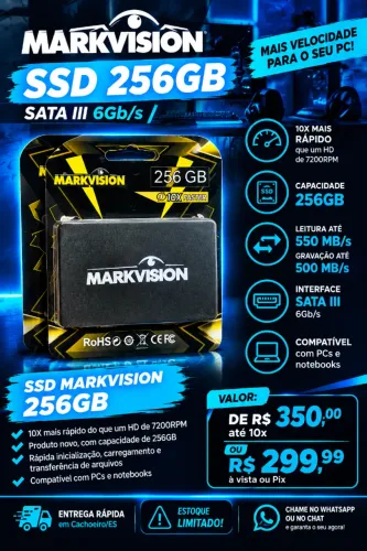 SSD 256GB MarkVision - NOVO ? 10X mais rápido do que um HD de 7200RPM ? Produto novo, com