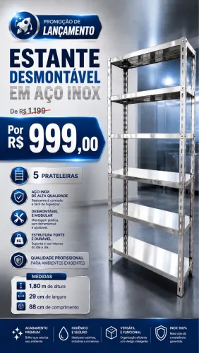 Estante de inox 5 prateleiras