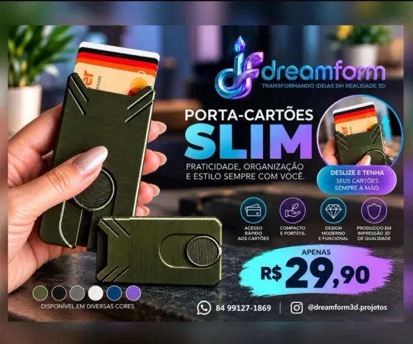 Porta-Cartões Slim 3D com Deslizador