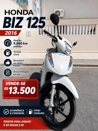 HONDA BIZ 125 2016 - MOTO DE MULHER - APENAS 9.500 KM RODADOS