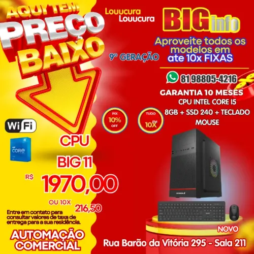 Computador CPU intel core i5 9500f 9a Geracao 16gb SSD 240 - Em ate 10x Fixas - NOVO