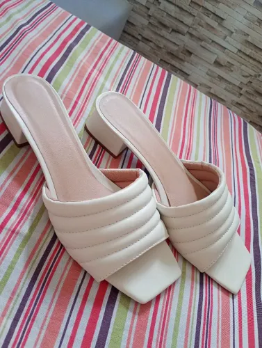 Sandália/Tamanco Feminino Salto Bloco Off-White - N° 41 (Novo/Nunca Usado)